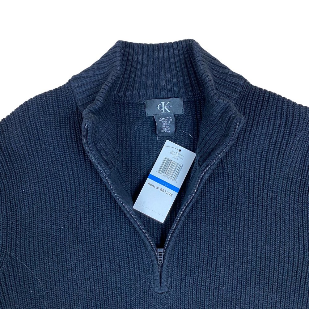 NWT Calvin Klein 1/4 Zip Rib Knit Sweater Black Casual Preppy Neutral Cotton-XL - Picture 6 of 12